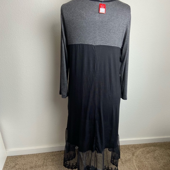 Celeste 3X Midi/Maxi O'Neck Black/Gray Block Lace Hem Ragland Sleeve Comfy Dress - Picture 7 of 7